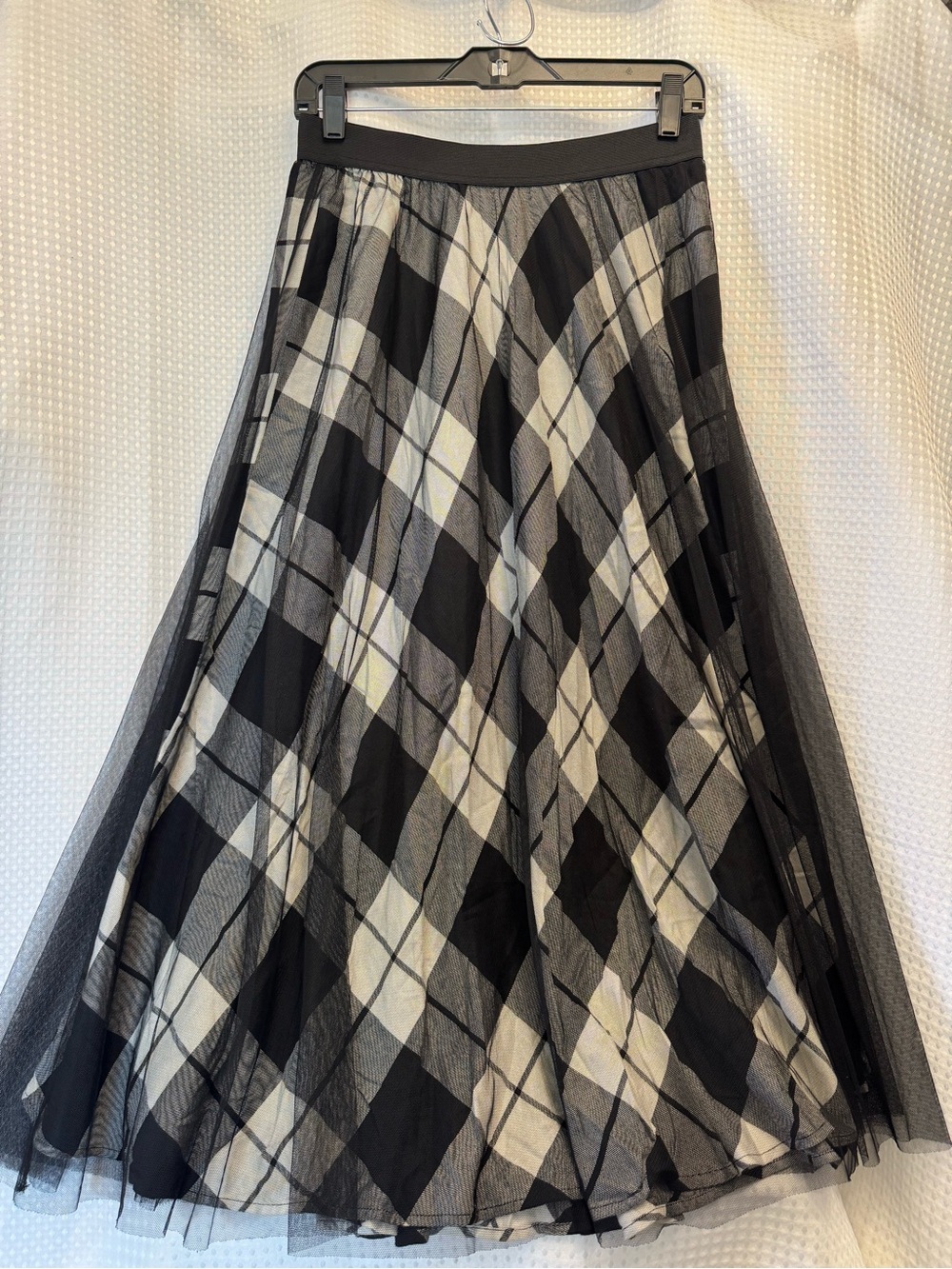 Maison Jules Black & White Plaid Tulle Circle Skirt